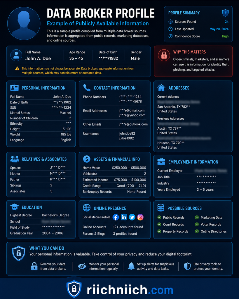 what to do after a data breach: Data broker profile overview dashboard
