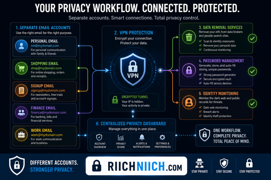 how to stay anonymous online: Privacy workflow system for secure connections