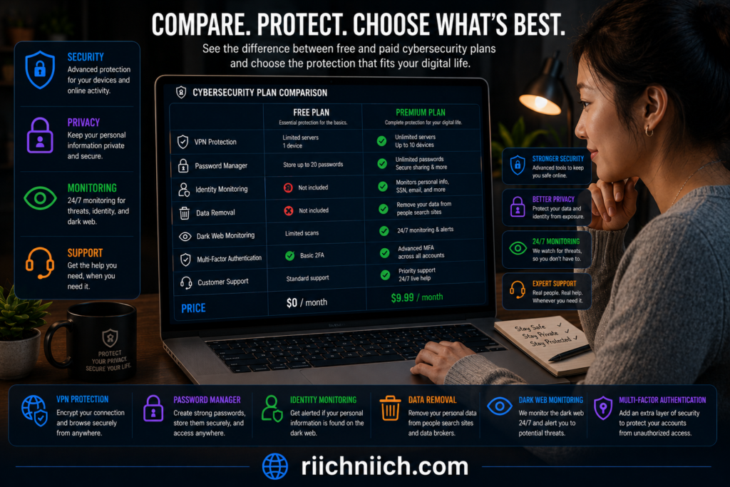 best cybersecurity tools: Cybersecurity plan comparison in modern workspace