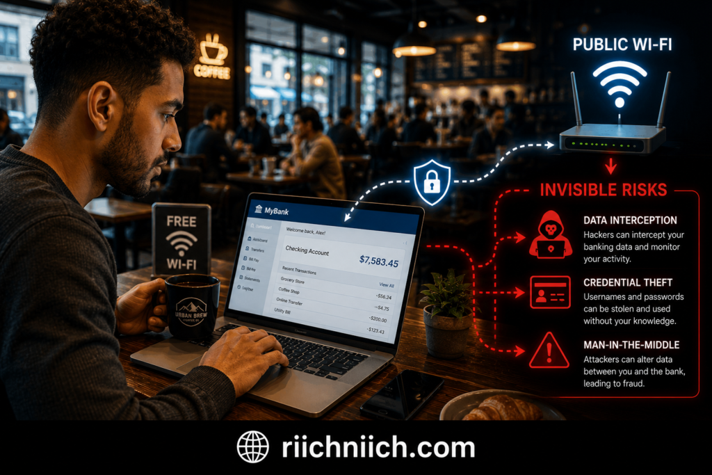 is public WiFi safe for banking: Cybersecurity risks at the coffee shop