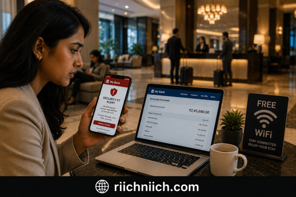 is public WiFi safe for banking: Security alert at the hotel lobby