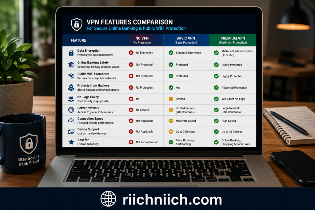 is public WiFi safe for banking: Secure online banking comparison chart