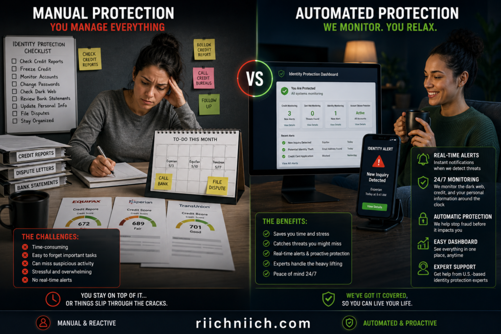 how to stop identity theft before it happens: Manual vs automated protection comparison