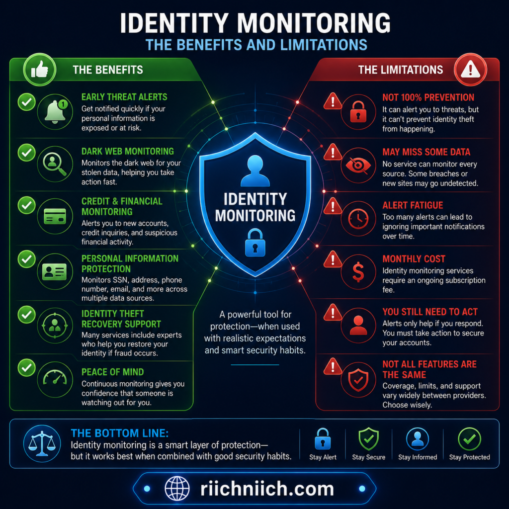 identity monitoring vs credit monitoring: Identity monitoring: benefits vs limitations