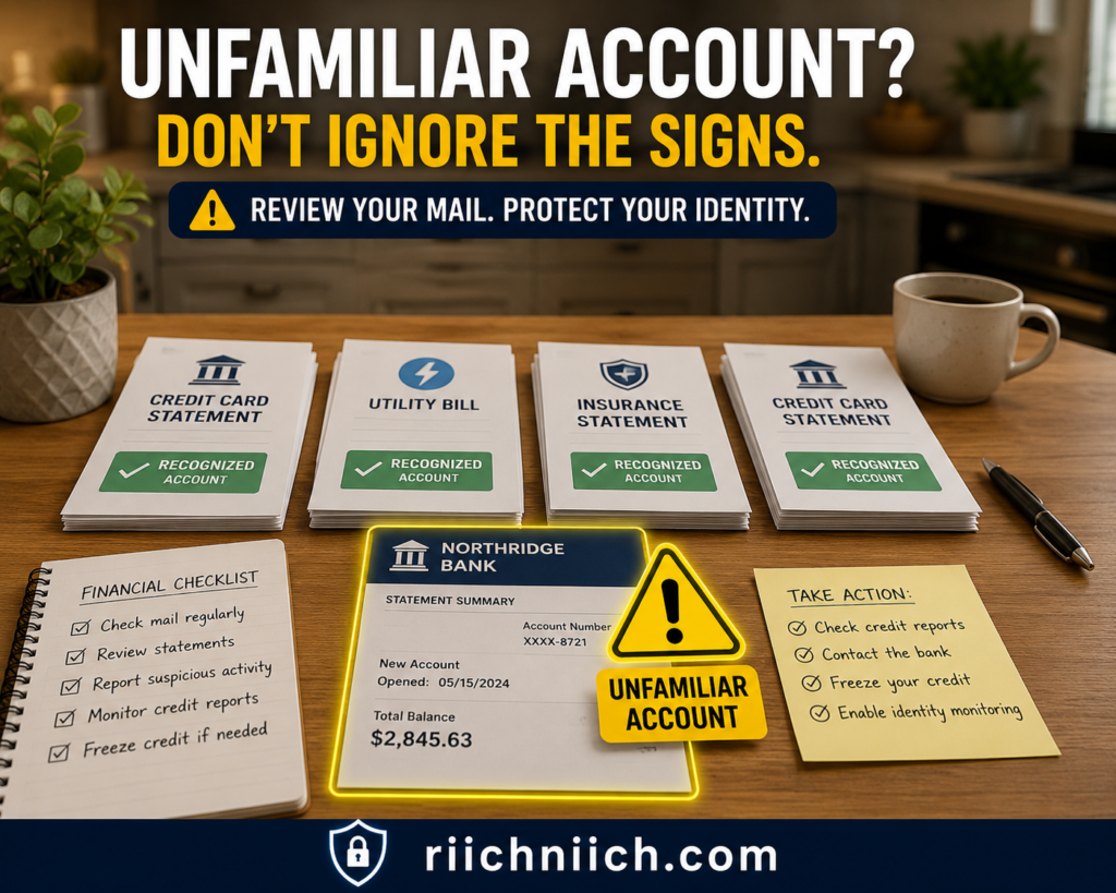 how to tell if someone opened an account in your name: Unfamiliar account warning in kitchen setting