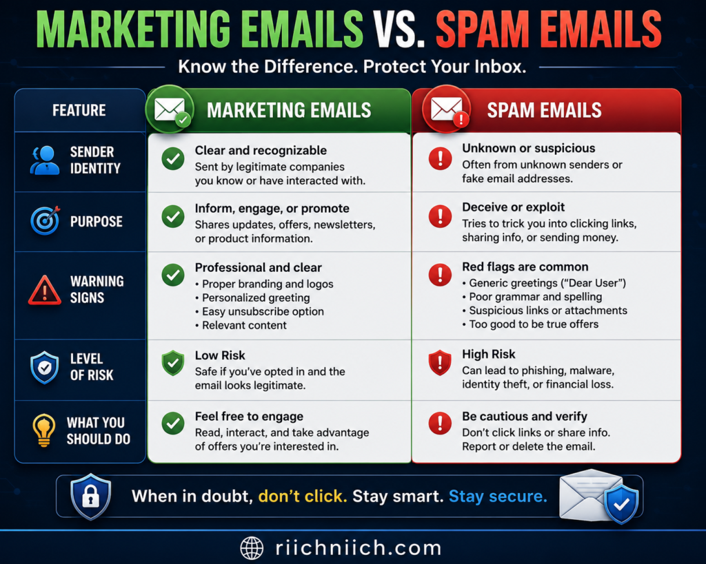 why am I getting so many spam emails: Marketing emails vs spam emails infographic