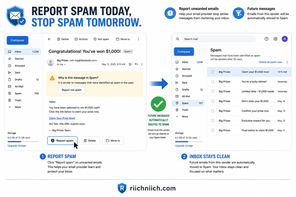why am I getting so many spam emails: How to report spam in email