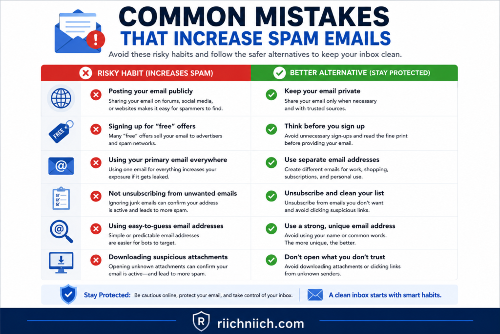 why am I getting so many spam emails: Common email mistakes and safer habits