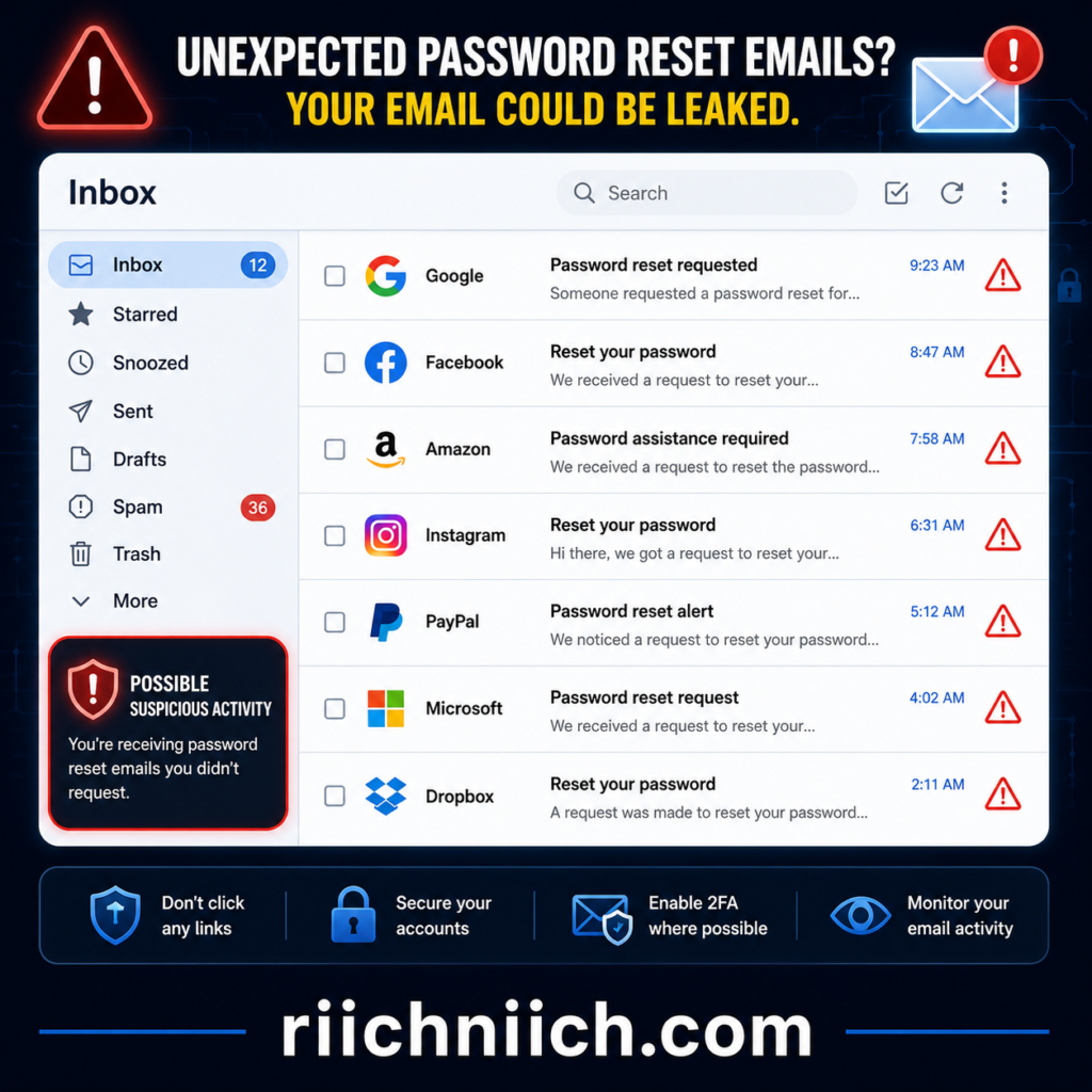 how to know if your email was leaked: Unexpected password reset warning alert