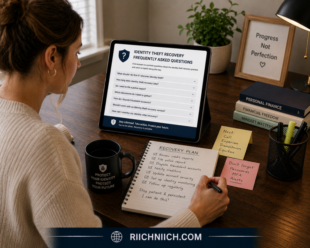 identity theft recovery checklist: Focused recovery plan in home office