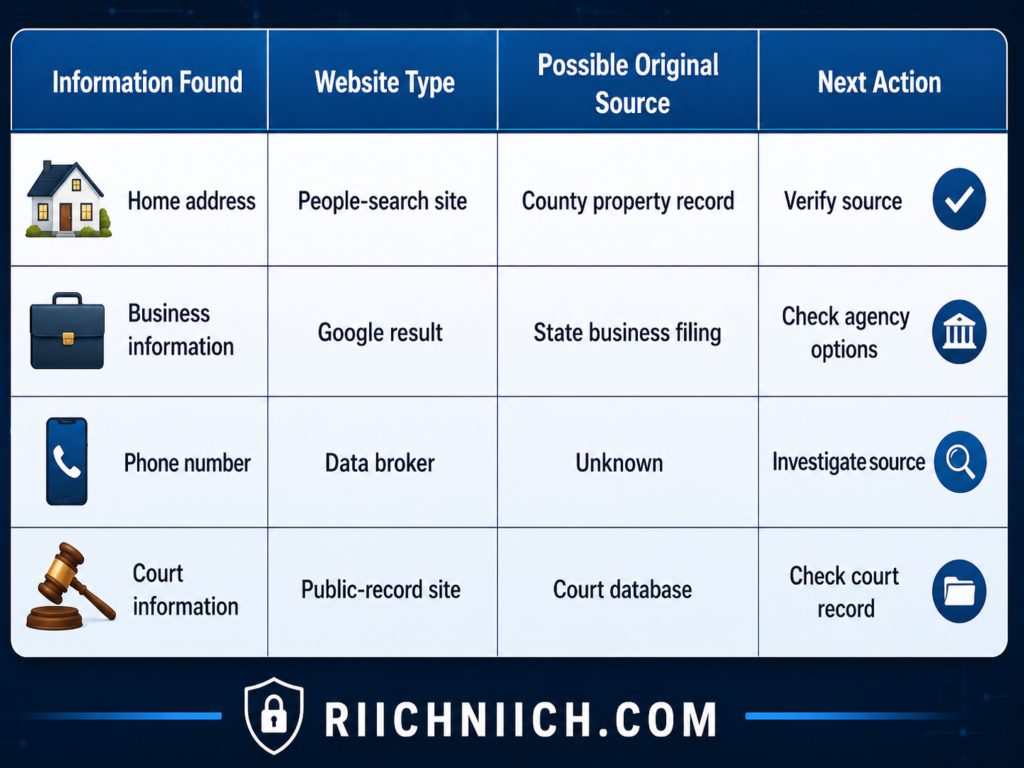 how to remove your information from public records: Digital Information Source Verification Chart