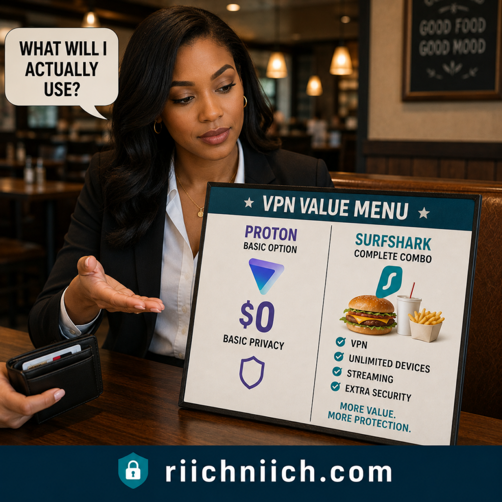 Surfshark vs ProtonVPN: VPN Value Menu in a Cozy Café