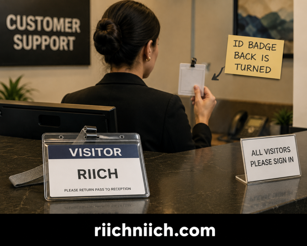 amazon payout protection scam: Visitor Badges at Reception