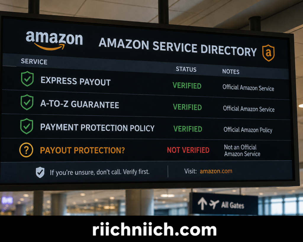 amazon payout protection scam: Amazon Service Directory in Airport Terminal