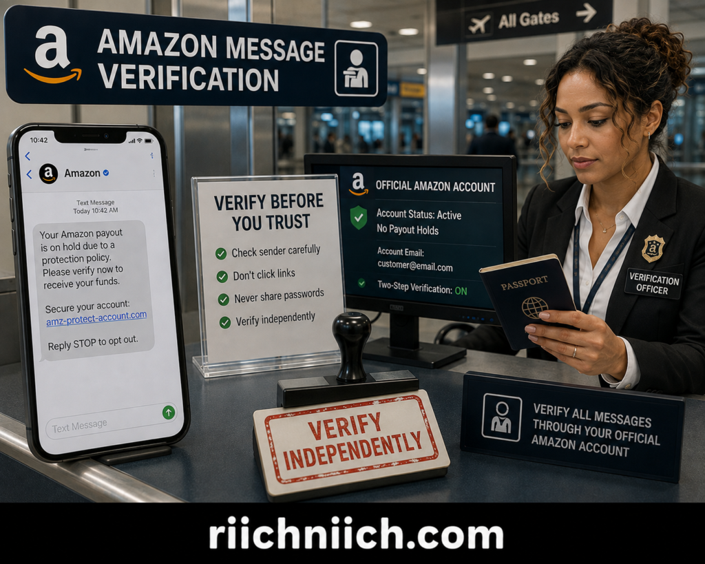 amazon payout protection scam: Amazon Verification Desk at the Airport