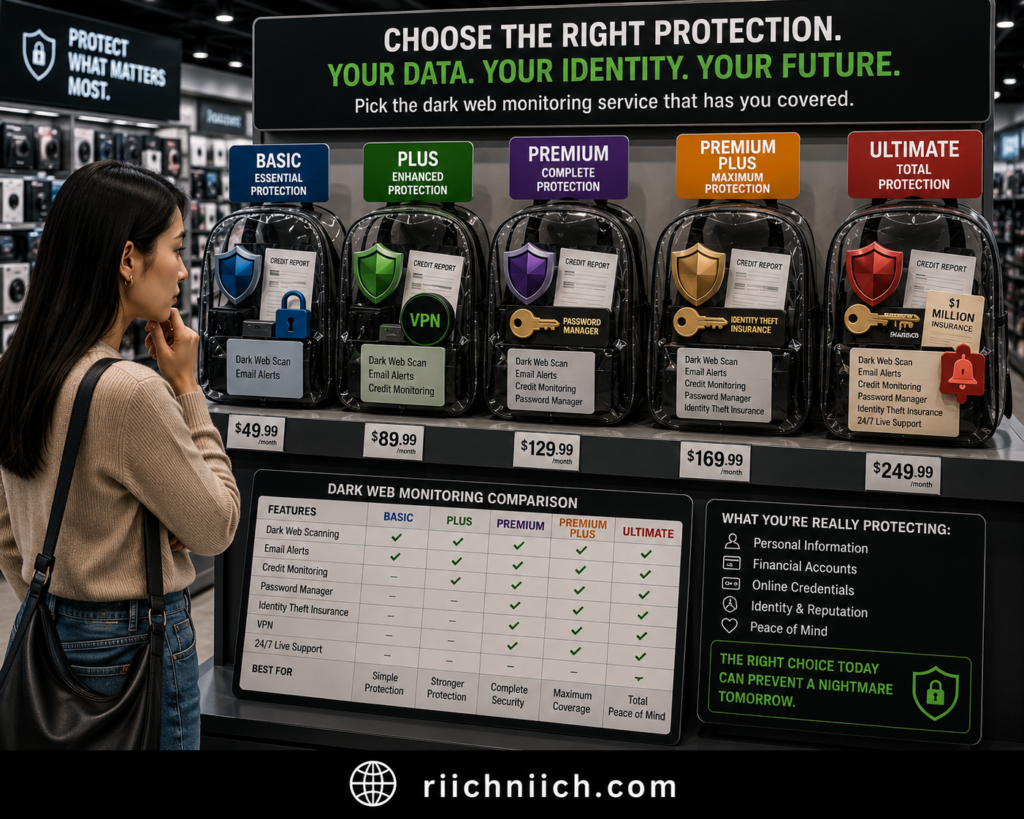 what is dark web monitoring and is it worth it: Dark Web Protection Comparison Display