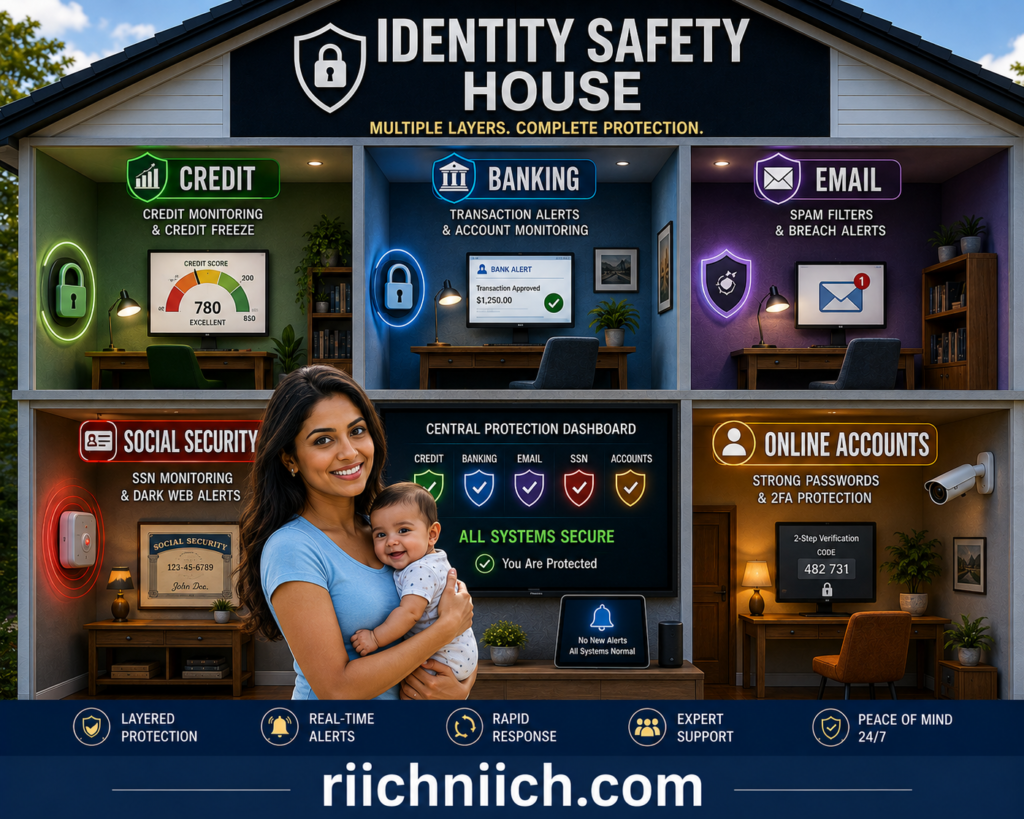 how to know if someone is using your identity: Identity Safety House Infographic