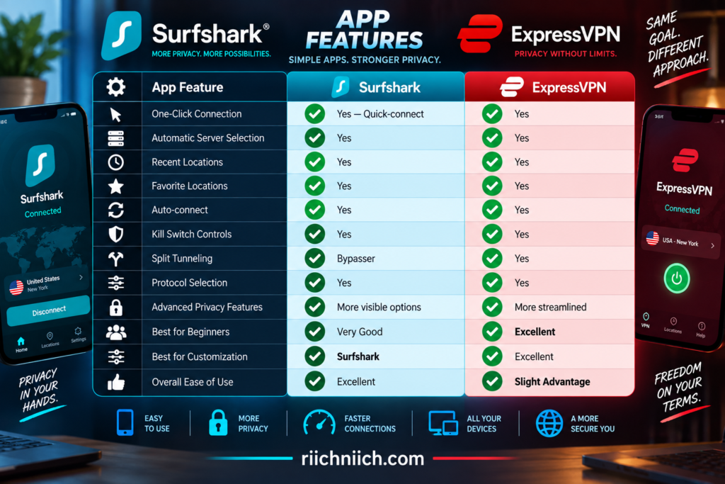 surfshark vs expressvpn: VPN App Features Comparison