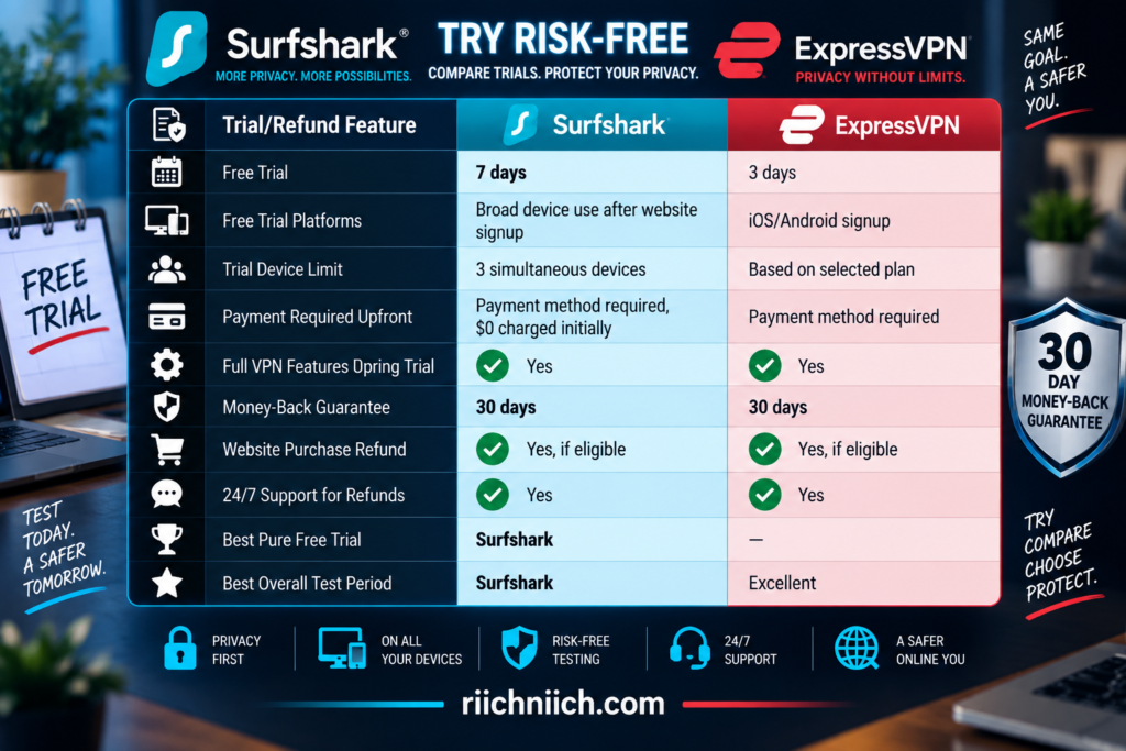 surfshark vs expressvpn: Surfshark vs ExpressVPN Trial Comparison