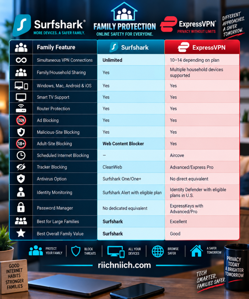 surfshark vs expressvpn: Family VPN Protection Comparison