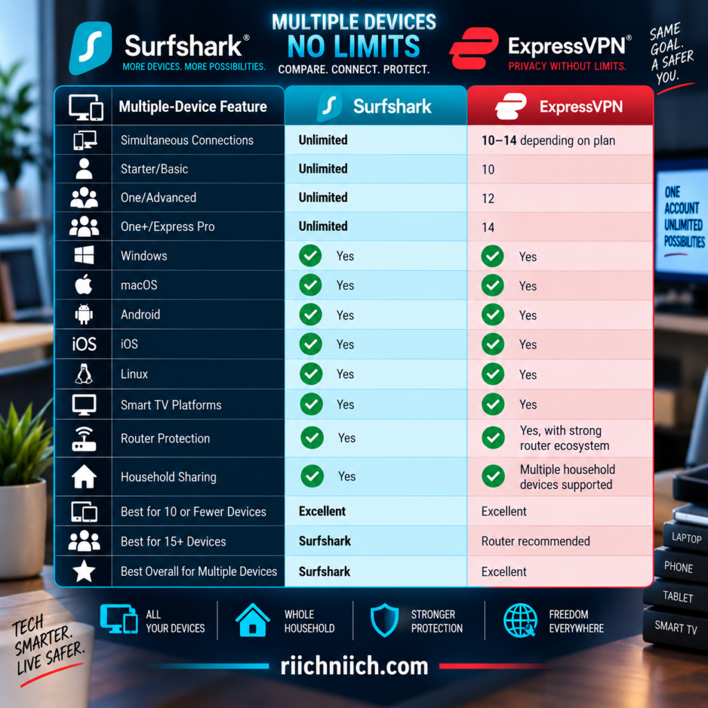 surfshark vs expressvpn: Multiple Devices, No Limits