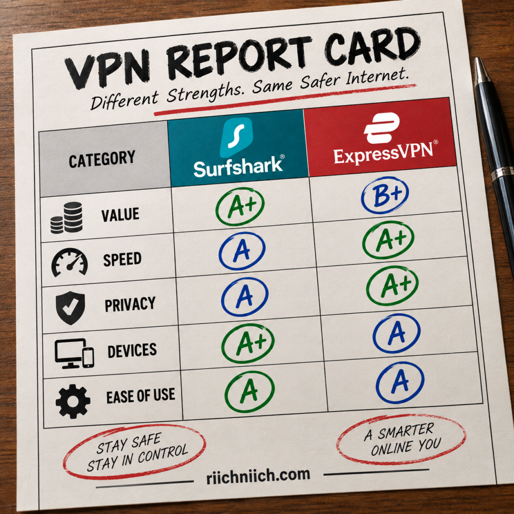 surfshark vs expressvpn: VPN Report Card Comparison