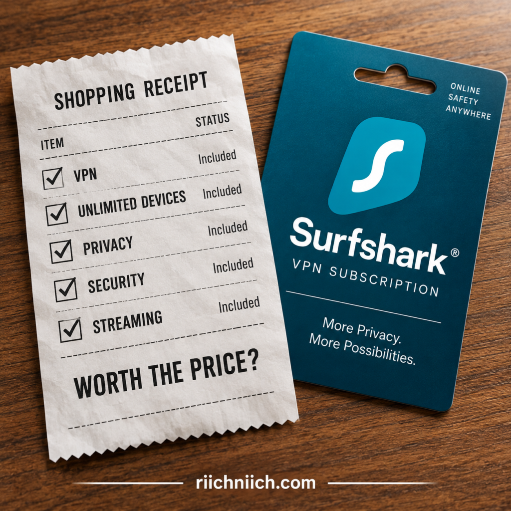 surfshark vs expressvpn: Receipt and Surfshark Subscription Card