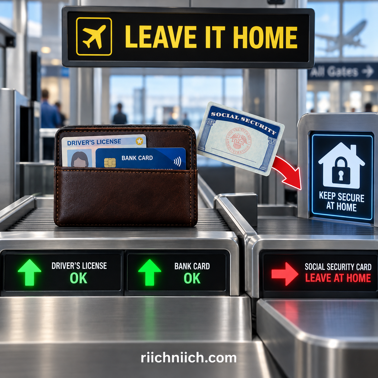 how to protect your Social Security number: Airport Checkpoint: Leave Social Security Card Home