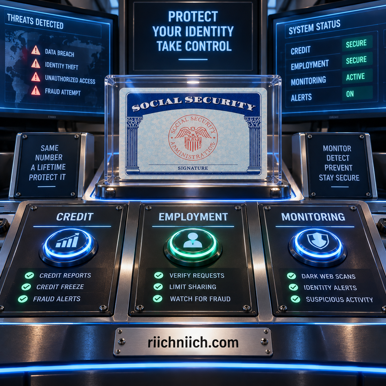 how to protect your Social Security number: Futuristic Identity Protection Control Room