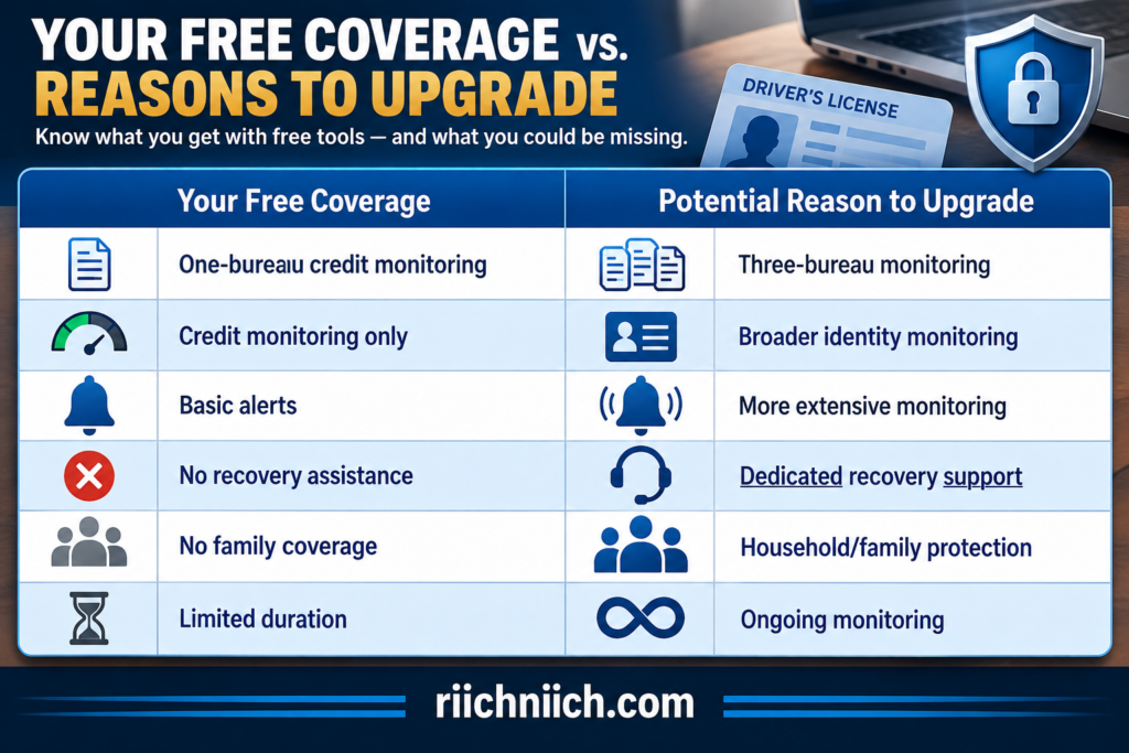 how to protect your driver's license from identity theft: Free Coverage vs. Upgrade Benefits