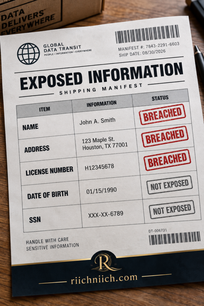 how to protect your driver's license from identity theft: Exposed Information Shipping Manifest