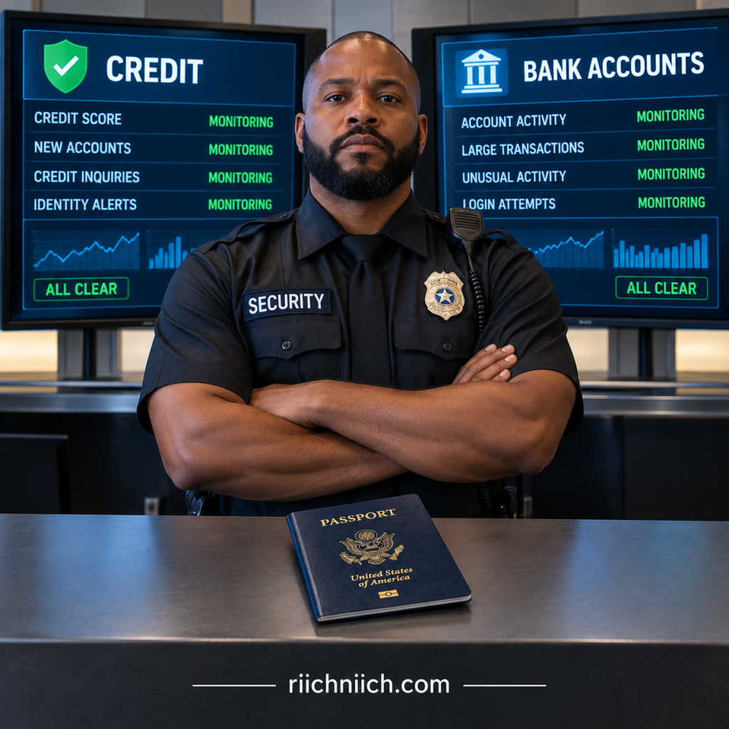 how to protect your passport from identity theft: Security Guard Overseeing Protected Finances