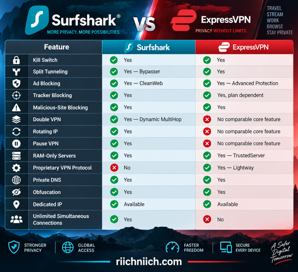 surfshark vs expressvpn: Surfshark vs ExpressVPN Feature Comparison