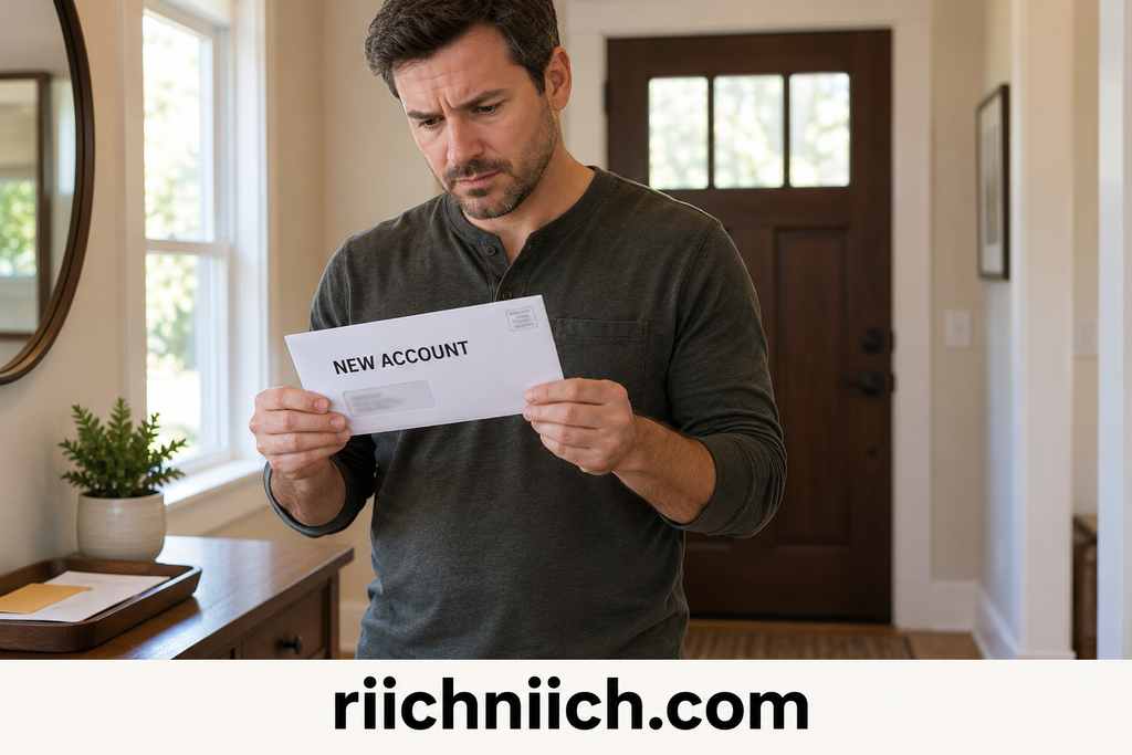 how criminals use stolen personal information: Concerned Man with New Account Envelope