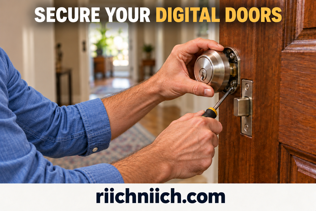 how criminals use stolen personal information: Hands Securing a Front Door Lock