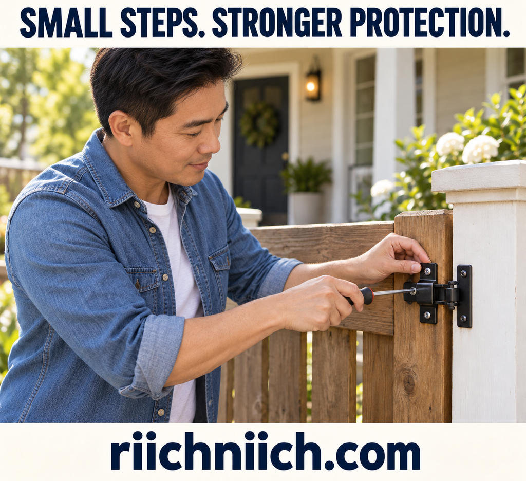 how criminals use stolen personal information: Man Securing Porch Gate With Screwdriver