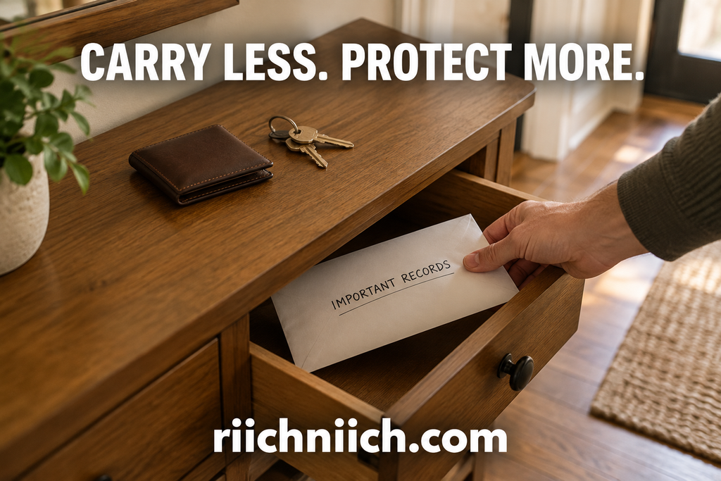 identity theft prevention checklist:
Hallway Console Secures Important Records