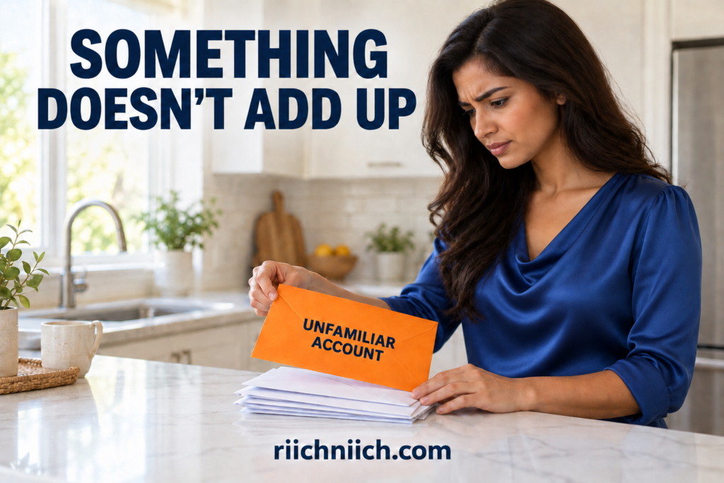 what is synthetic identity theft: Puzzled Woman Spots an Orange Envelope